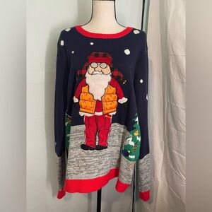 Jolly Sweaters Santa Goggles Orange Hunting Vest Trees Ugly Christmas Sweater XL